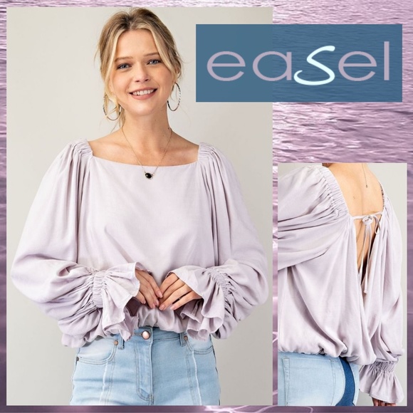 easel Tops - NWT EASEL Sexy Open Back Top WTie,Square Neck,Exaggerated Sleeves, Ruffled Cuffs